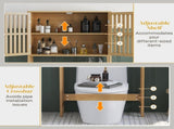 Natural Bamboo Bathroom Cabinet Over Toilet, Slatted Door Storage with Adjustable Shelf 35839199