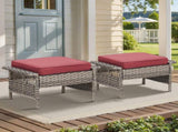 Outdoor PE Wicker Ottoman Set of 2, Patio Gray Rattan Footrests with Red Cushions for Backyard or T3773P416511