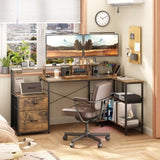 L Shaped Gaming Desk with File Drawer, 73" Reversible L Shaped Computer Desk with Power Outlet & LED 35045150