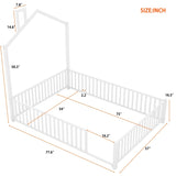 Full Size Metal House Platform Bed with Guardrail and Chimney, White N709P203153K