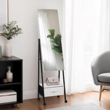 Full wooden floor style, with 1 large drawer, 4 wheels, white light beads, jewelry storage 17793812