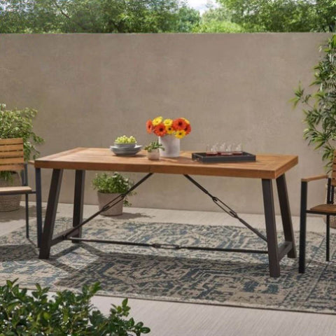 ZUN Outdoor Acacia Wood Metal Base Dining Table, Teak 57239.00