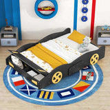 Full Size Race Car-Shaped Platform Bed with Wheels and Storage, BlackYellow WF305760AAB