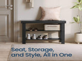 3-Tier Bamboo Shoe Rack Bench , Entryway Storage Organizer with 2 Shelves , Multi-Purpose Hallway 48865974