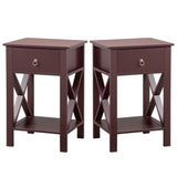 Side Intersection Style Bedside Table Coffee Table with Two-layer Drawer Brown 2pcs 14974804