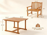 5-Piece Acacia Wood Patio Dining Set, 4-Person Outdoor Square Table & Armchair Set with Umbrella 49434874