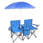 ZUN Portable Outdoor 2-Seat Folding Chair with Removable Sun Umbrella Blue 57651919