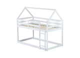 Twin over Twin Rubber Wood Floor Bunk Bed, with ladder,Guardrails,House-Shaped-Bunk Bed,White W504P206864
