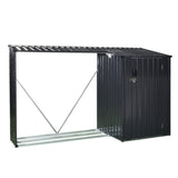 Outdoor Steel Firewood Rack and Metal Storage Shed,Two-In-One,Black updated version W540P309825