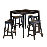 Black Finish 18-inch Height Saddle Seat Stools Set of 2pc Solid Wood Casual Dining Home Furniture B01151974