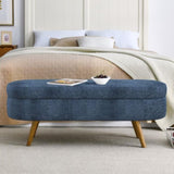 Ottoman Oval Storage Bench,Rubber Wood Legs, Gray Dark Blue W487P271394