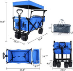 ZUN Collapsible Wagon Heavy Duty Folding Wagon Cart with Removable Canopy, 4" Wide Large All Terrain 06850292