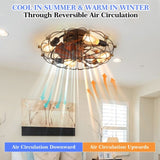 ZUN Low Profile Caged Ceiling Fan with Lights Remote Control, Embedded modern industrial ceiling fan W1340120487