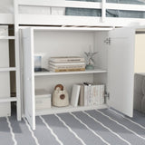 Twin Loft with Storage Cabinet, Drawer and Shelf Cabinet and Pulling-Out Desk, Rubber Wood Loft 20122803