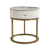 19.68 Inch Modern Nightstand with Drawer, Marble Round End Table with storage, Side Table for Living W821P184388