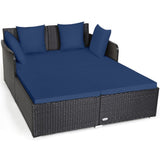 Navy Outdoor Rattan Daybed with Upholstered Cushions 93205314