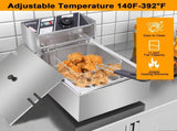 US Standard EH81 Deep Fryer, 110V, 1700W, 11.4QT/10.8L, Silver Stainless Steel, Single Tank, 89352802