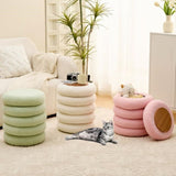 Round Storage Ottoman, Modern Sherpa Footstool, Teddy Vanity Stool with Flip-Top Tray, Makeup Chair 72182829