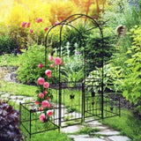Metal Garden Arch with Gate 79.5'' Wide x 86.6'' High Climbing Plants Support Rose Arch Outdoor 50043989