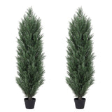 2PCS Set 4FT Artificial Plant Faux Pine Cypress Natural Plastic Faux Plant Christmas Indoor Outdoor 10305113