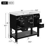 36'' Bathroom Vanity with Top Sink, Modern Bathroom Storage Cabinet with 2 Soft Closing Doors and 6 N710P251586B