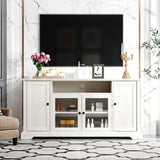 ZUN TV Stand for TV up to 65in with 2 Tempered Glass Doors Adjustable Panels Open Style Cabinet, 85043297