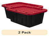 (2 pack) 12 Gallon Snap Lid Storage Bin, Black Base with Red Lid, Heavy Duty Plastic 05150996