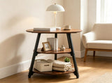 Rustic Brown Black 3Tier Side End Table, Metal Frame Nightstand with 2 Open Storage Shelves, 85236293