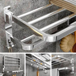 ZUN Bathroom Towel Rack Wall Mounted,16" Foldable Bath Towel Shelf with Double Towel Bars for Bathroom 72153557