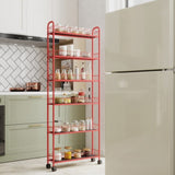 Red 6-Tier Rolling Cart Gap Kitchen Slim Slide Out Storage Tower Rack with Wheels,6 64616735