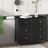 ZUN DrawerTall Dresser with 6 PU Leather Front Drawers, Storage Tower with Fabric Bins, Double W679123937