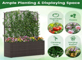 58" Brown PE Rattan Raised Garden Bed with Trellis Adjustable Foot Pads Outdoor Planter Box 69776935