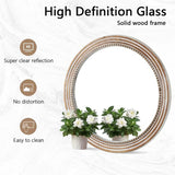 Rustic Round Wall Mirror, 23.62 Inches Wood Circle Mirror with Beads, Decorative Farmhouse Mirror W2295P246677