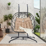 ZUN 2 Person Outdoor Rattan Hanging Chair Patio Wicker Egg Chair W874P146257