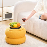 Storage Ottoman, Round Teddy Velvet Footrest with Tray, Macaron-Shaped Stool, Modern Side Table, 72119708