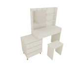 LED Lighted Makeup Vanity Table with Mirror - White Beauty Station with Storage Drawers, Matching W2139P306365