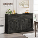 Vintage Black Brown Sideboard with Two Drawers and Four Doors for Living, Bedroom, and Kitchen, W757P234598