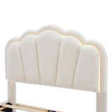 Twin Size Upholstered Flower-Shape Bed, Elegant Flowers Headboard with LED Light Strip , Sherpa N733P177307A