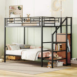 Twin Over Twin Metal Bunk Bed with Lateral Storage Ladder and Wardrobe, Black MF315578AAB