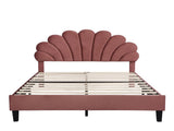 Full Size Upholstered Platform Bed with Flower Pattern Velvet Headboard, Bean Paste Red 33221506