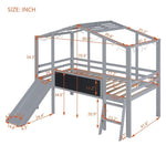 ZUN Twin Size Loft Bed with Ladder and Slide, House Bed with Blackboard and Light Strip on the Roof, WF307450AAE