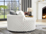 Malna Plush 3D Upholstered Barrel Accent Chair with Wheels, Off-white T2574P221267