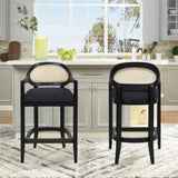 Americana Mid-Century Modern 30.5" Cane Back Bar Stool, Jet Black B2719P297791