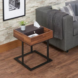 ZUN Walnut and Sandy Black Accent Table with Storage B062P209113