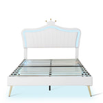 ZUN Queen Size Upholstered Bed Frame with LED Lights,Modern Upholstered Princess Bed With Crown WF307963AAK