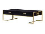 Modern Black Rectangular Coffee Table with 4 Drawers and Gold Base in 47.3" N735P305626B