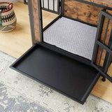 Dog Crate Furniture, Wooden Dog Crate Table, 27.48" Dog Kennel with 2 Slidings and Thick Iron W840P203065