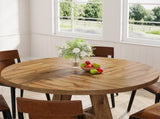 47" Round Farmhouse Dining Burlywood Wood Kitchen for 4, Cross Base Wooden Dinner B082P364496