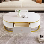 ZUN Modern Oval Coffee Table with Drawers,Curved Profile Design, Gold Metal Decor, Center Table for N735P192897K