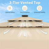 10 foot beige terrace umbrella with solar powered LED lights and multi-layered ventilated roof 63655933